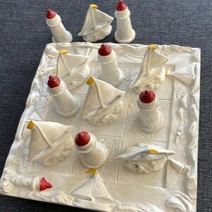 Hen-Feathers Sail Boat and Lighthouse Display Tic Tac Toe Set